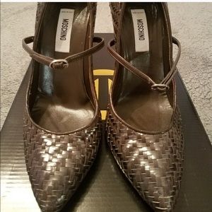 Moschino Vero Cucio Pewter Heels with Buckle/Strap